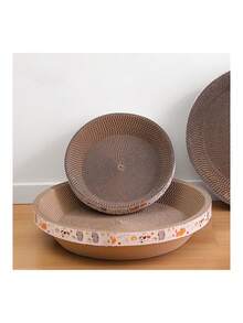 1入大型圓形瓦楞紙貓抓板和床,堅固耐用,部分顏色隨機 - 卡其色 - 查看 4