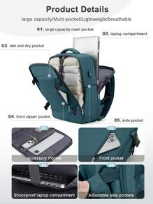 大容量旅行背包男士背包女生轻便休闲2023新款鞋位垃圾袋干湿分离袋带USB接口商务旅行包电脑包适合16英寸电脑适合工作和学校使用假日商店配件包行李箱旅行收纳袋旅行用品女士包男士礼物户外女士礼物 - 水鴨藍 - 查看 8