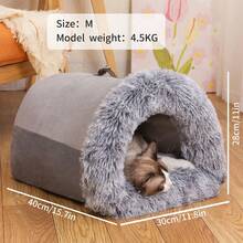1片的灰色的短毛絨貓型濃烈香調和可拆卸絲絨寵物巢床合適的適用於小和中型貓和小狗至睡在四季 - 灰色 - 查看 4