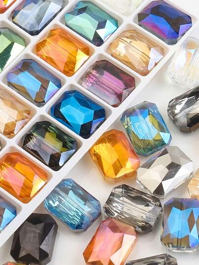 10颗/包 13*18mm 长方形麻将玻璃珠，DIY珠宝配件，带孔珠，可用于制作阳光捕手、项链、耳环、吊坠、手机钥匙链和汽车钥匙链