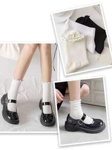 3對/套女款可愛白色蕾絲修飾短/中筒襪,由甜美到古靈精怪,帶有生氣勃勃的感覺 - 彩色 - 查看 2