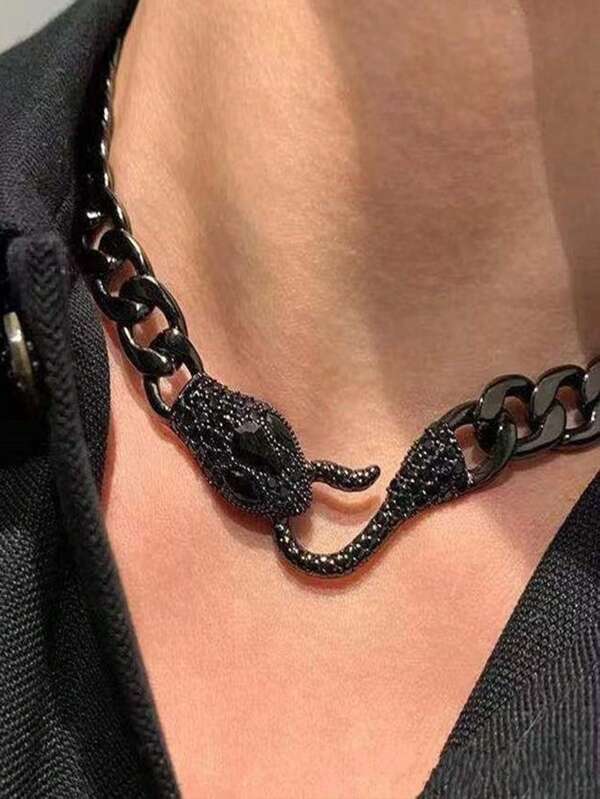 A Gun Black Spirit Snake Necklace Medusa Snake-shaped Necklace Internet Celebrity Personalized Clavicle Chain Retro Snake And Scorpion Necklace