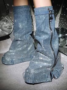 Kastel Women's Denim Rhinestone Rainbow Platform Boots - 藍色 - 查看 1