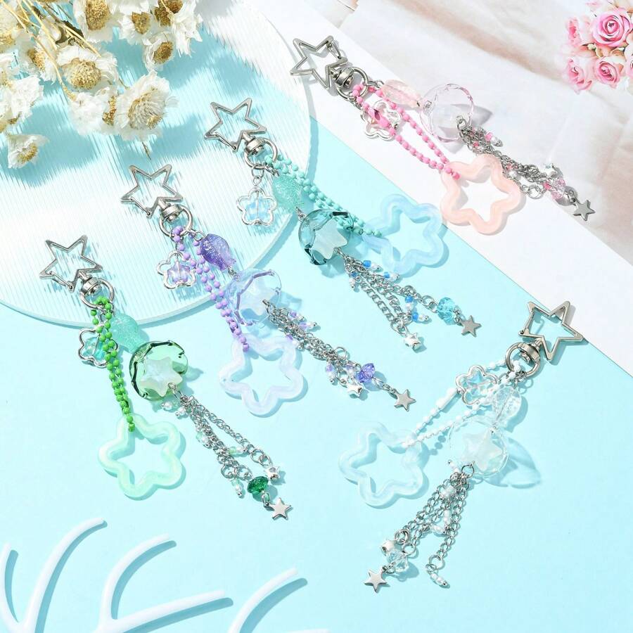 1pc Star Shaped Hollow Out Pendant Keychain - Purple - View 1