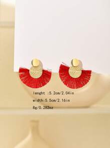 1pair Metallic Tassel Earrings Suitable For Daily Wear - Red - View 5