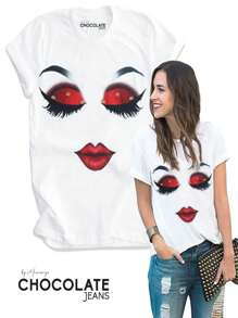 Koko Beautiful Chocolate Jeans T-Shirt With Rhinestones One Size - Apricot - View 1