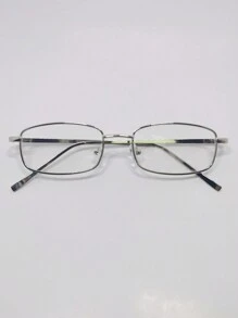 1pc Men's Metal Geometric Pattern Eyeglasses, Colorless Lens, Alloy Metal Decor, Retro Style, Suitable For School And Office - Silver - View 3