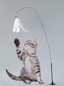 交互的貓羽毛圖案鈴鐺玩具棒適用於 - 白色 - 查看 1