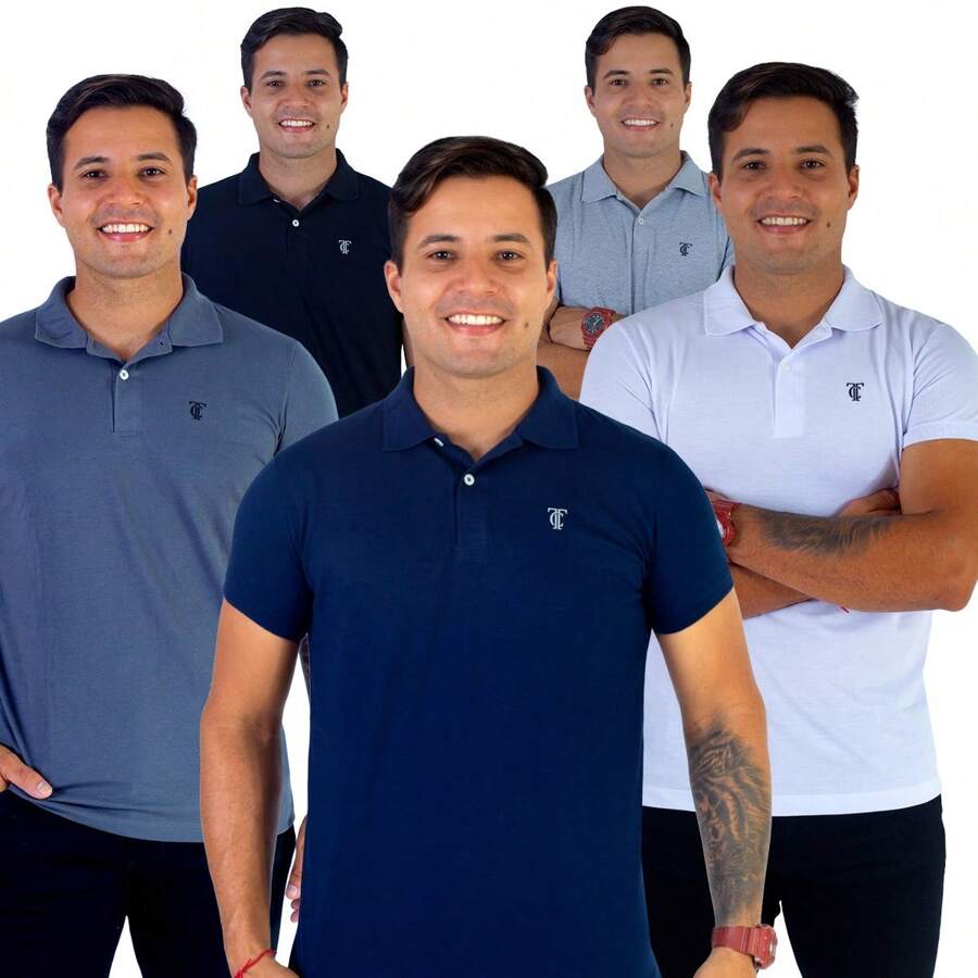 KIT 5 Camisas Polo Masculina - PREMIUM - Preto - Visão 1