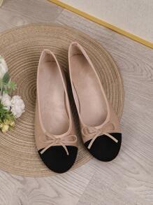 時尚蝴蝶結拼接平底鞋，適合春夏秋季，低跟奶奶鞋配軟底，舒適輕便 - 卡其色 - 查看 5