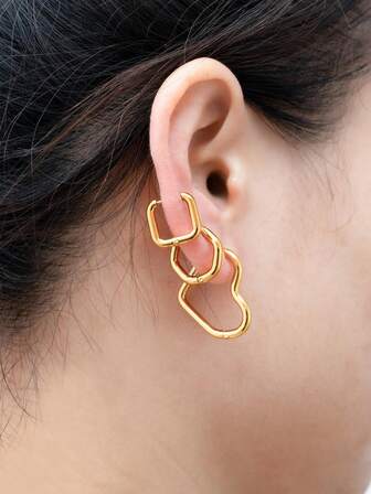 3對不鏽鋼幾何耳環套裝，簡約優雅女性珠寶配件適合日常佩戴