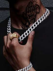 kuuioe 1入歐美嘻哈街頭風格全水晶鏈項鍊，男女皆可戴的嘻哈手鍊，時尚珠寶20-60CM - 銀色 - 查看 2