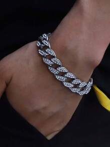 kuuioe 1入歐美嘻哈街頭風格全水晶鏈項鍊，男女皆可戴的嘻哈手鍊，時尚珠寶20-60CM - 銀色 - 查看 4