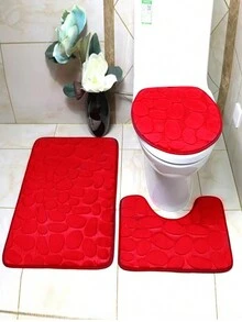 3pcs/set Pebble Designed Absorbent & Non-slip Bathroom Mat, Includes Toilet Mat, Shower Mat, And Door Mat - Camel - View 3
