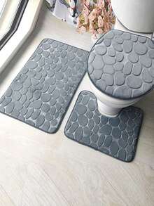 3pcs/set Pebble Designed Absorbent & Non-slip Bathroom Mat, Includes Toilet Mat, Shower Mat, And Door Mat - Camel - View 2