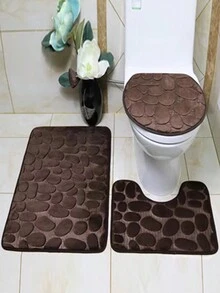 3pcs/set Pebble Designed Absorbent & Non-slip Bathroom Mat, Includes Toilet Mat, Shower Mat, And Door Mat - Camel - View 5