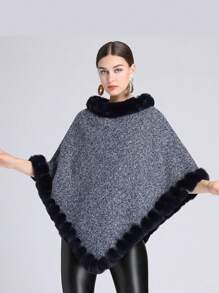 1件女士多色格紋披肩,厚實防風材料和蓬鬆領口,適用於戶外旅行、派對、日常裝扮 - 藏蓝色 - 查看 1