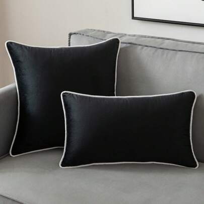 1pc Modern Simple Style Velvet Corded Edge Solid Color Case For Model Room Decorative Throw Pillow Cushion