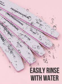 5 pièces Lime à ongles professionnelle en forme de demi-lune, grain 80/80 pour manucure, bloc de ponçage pour ongles, lime d'émeri pour salon à domicile, fournitures pour ongles, outils pour ongles, outils pour nail art, rentrée scolaire, ongles, outils pour ongles à clipser - Gris pâle - Voir 2