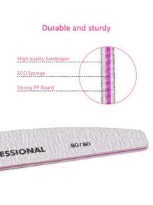 5 pièces Lime à ongles professionnelle en forme de demi-lune, grain 80/80 pour manucure, bloc de ponçage pour ongles, lime d'émeri pour salon à domicile, fournitures pour ongles, outils pour ongles, outils pour nail art, rentrée scolaire, ongles, outils pour ongles à clipser - Gris pâle - Voir 4