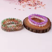 5pcs Colorful Spray Painted Glossy Jade Fragments & Glass Beaded Bracelets