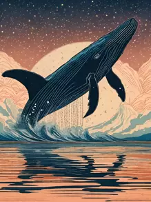 鯨魚全鑽圓形鑽石刺繡diy馬賽克鑽石畫,適用於家居客廳裝飾的藝術創意刺繡牆飾 - 彩色 - 查看 1