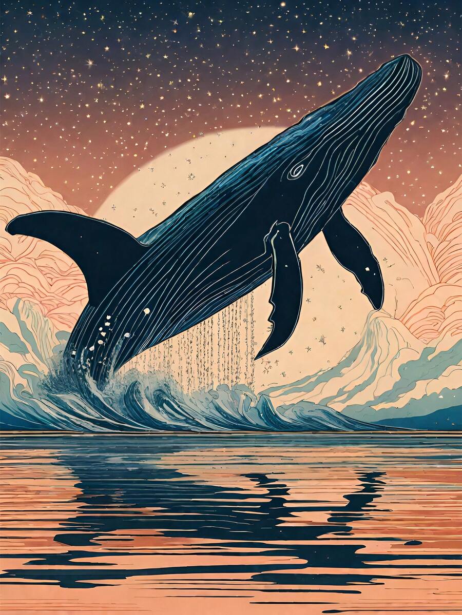 鯨魚全鑽圓形鑽石刺繡diy馬賽克鑽石畫,適用於家居客廳裝飾的藝術創意刺繡牆飾 - 彩色 - 查看 1