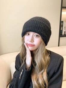 1入組羊毛混紡帽,保暖針織骷髏帽子帶長毛絨襯墊,彈性加厚豆豆帽適用於滑雪,單板滑雪和日常穿著 - 黑色 - 查看 4