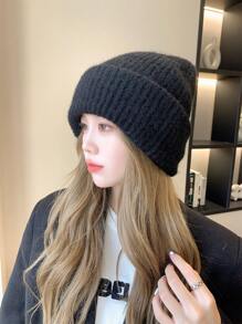 1入組羊毛混紡帽,保暖針織骷髏帽子帶長毛絨襯墊,彈性加厚豆豆帽適用於滑雪,單板滑雪和日常穿著 - 黑色 - 查看 1