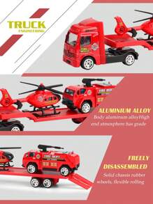 NEUSNEY 1 Set Of Inertial Trailer Truck Toy For Children, 1:64 Alloy Construction Vehicle Excavator Rolling Compactor Fire Rescue Helicopter, Plastic 4 Pieces Scene Simulation Parent-Child Interaction Christmas Gift For Boys And Girls,Toys For Boys,Boys Toys,Boy Toys,Boys Toys,Boy Toys,Fire Truck,Back To School