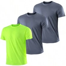 3pcs/Set Men'S Casual Fitness Clothes For Outdoor Sports: Quick-Dry Short Sleeve T-Shirt, High-Elasticity Training And Running Top, Loose Fit - Grey - View 1