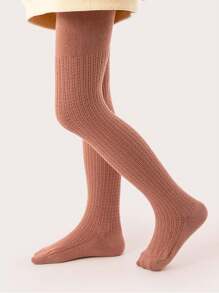 1入幼兒女童實色條紋褲襪,帶有腹部支撐,適用於秋冬日常穿著 - 珊瑚橙 - 查看 1