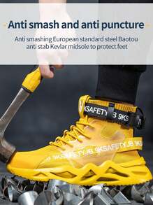 男女通用工作安全靴，钢头鞋，轻便透气，防滑防刺，经久耐用 - 黃色 - 查看 4