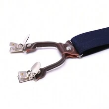 KANGDAI 1pc men navy Y style adjustable elastic strong 6 clips casual suspender business party - Navy Blue - View 4