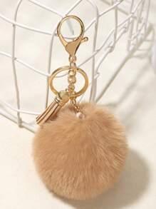 1pc Fluffy Pompom Keychain Bag Charm Car Accessories Backpack For School Cute Goth Y2k - Camel - View 4