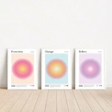 6pcs Angel Number Poster, Gradient Aura Energy Spiritual Wall Art , Artwork Wall Painting For Bar Cart Living Room Home Wall Decor ,NO Frame 11.8X15.7 Inch - Apricot - View 3