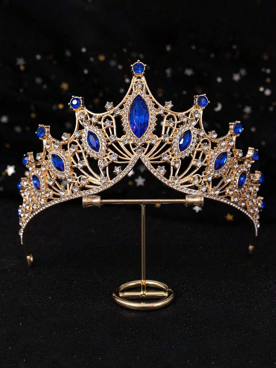 Chicas 1 pieza Diadema en forma de corona de metal con con diamante de imitación embellecimiento - azul real - Ver 1