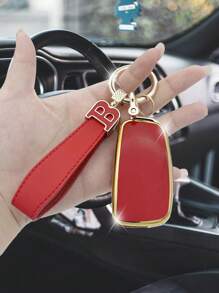 Red Letter B Keychain + Car Red Anti-fall Key Case + Folding Key Case + Remote Key Cover Compatible With Audi A3 A1 Q3 Q2l Tt, Old A6 Q7 Q5 - Red - View 2