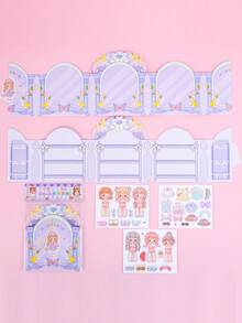 4入組卡通衣櫥貼紙場景,適用於女孩穿衣櫥或diy裝飾材料,手工製作用品 - 彩色 - 查看 2