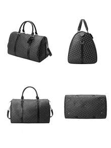 2023 時尚防水 PU 健身手提包，男士皮革單肩包男士商務大號旅行行李箱包，經典包，皮革旅行包，適合戶外或旅行 - 黑色 - 查看 3