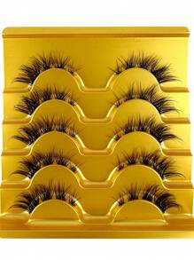 New 5pairs/Set False Eyelashes, Natural And Stylish Faux Waterproof Eyelashes With 3d Volume And Cat Eye Effect, Transparent Stems, Natural And Beautiful, Suitable For Daily Use, Carnival Parties, Music Festivals, Weddings Strip Lashes,Lashes,Eyelashes,Fake Lashes
