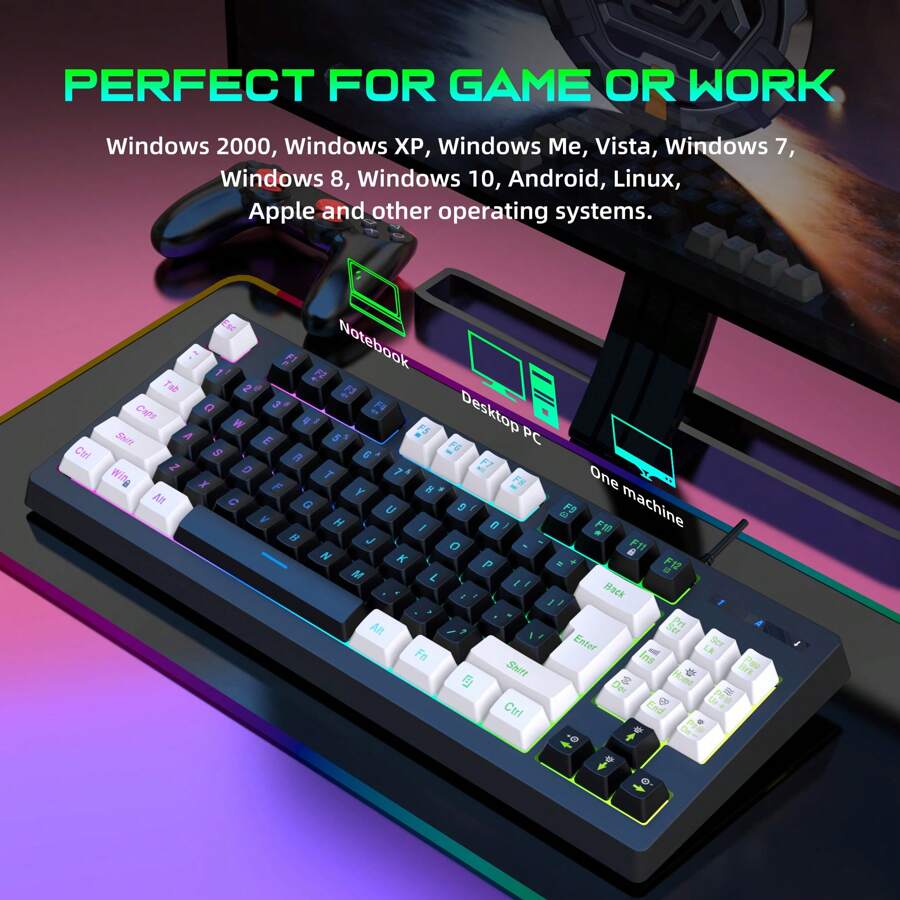 Rainbow Backlit Keyboard Laptop Snpurdiri Rgb Illuminated, Compact Gaming Keyboard, Usb Cable 87-key