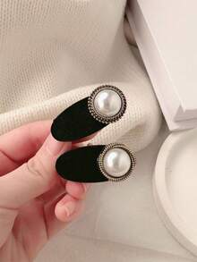 2pcs Baroque Pearl & Velvet Hair Clip - Multicolor - View 7