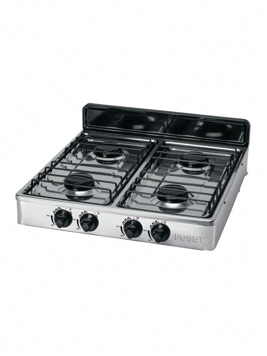 Parrilla de Gas de Sobreponer, 4 Quemadores, Inoxidable, FOSET, Parrillas de 4.6 mm de Diámetro y Quemadores Porcelanizados - Gris - Ver 1