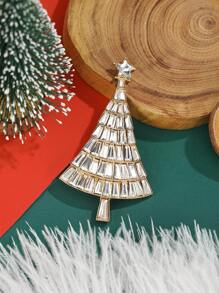 1 件時尚合金水鑽聖誕樹胸針適合聖誕節 - 金黃色 - 查看 2