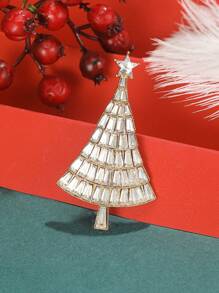 1 件時尚合金水鑽聖誕樹胸針適合聖誕節 - 金黃色 - 查看 1