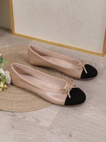 時尚蝴蝶結拼接平底鞋，適合春夏秋季，低跟奶奶鞋配軟底，舒適輕便 - 卡其色 - 查看 6