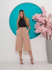 Vibe Calça Feminina Capri Pantacourt Com Bolso - Bege - Visão 1