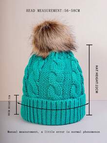 1 件秋冬弹力针织帽，时尚街头风格编织设计无檐便帽，保暖内衬 - 薄荷藍 - 查看 3