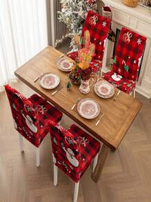 4入组/套織物聖誕樹聖誕老人麋鹿餐具椅子沙發套,彈性餐廳椅套適用於酒店餐廳辦公室宴會屋家庭裝飾 - 紅色 - 查看 1